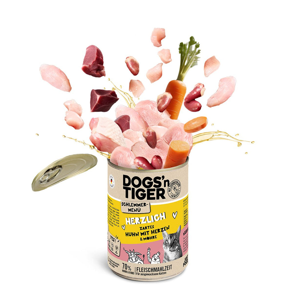 Dogs'n Tiger Graanvrij Natvoer voor Katten: Kip, Runderharten & Wortel