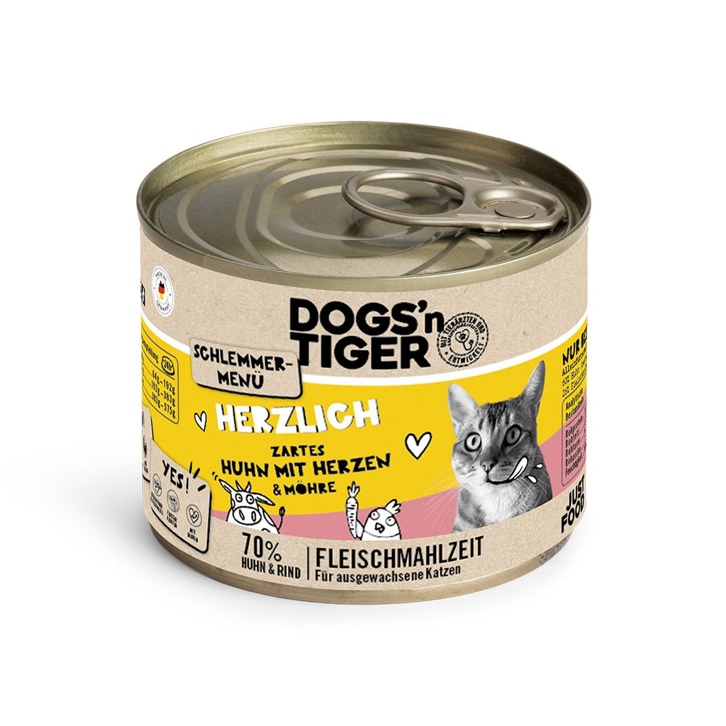 Dogs'n Tiger Graanvrij Natvoer voor Katten: Kip, Runderharten & Wortel