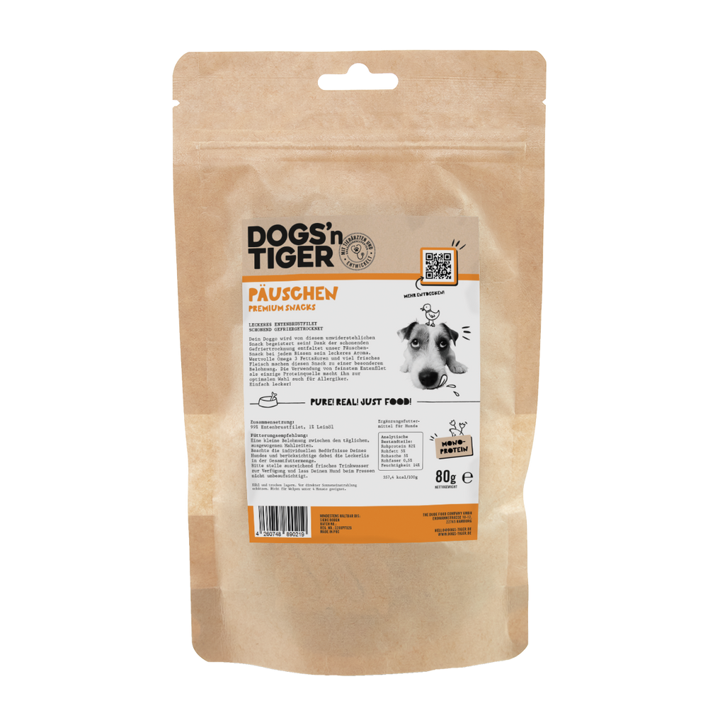 Dogs'n Tiger Gevriesdroogde Hondensnacks van 99% Eendenborstfilet