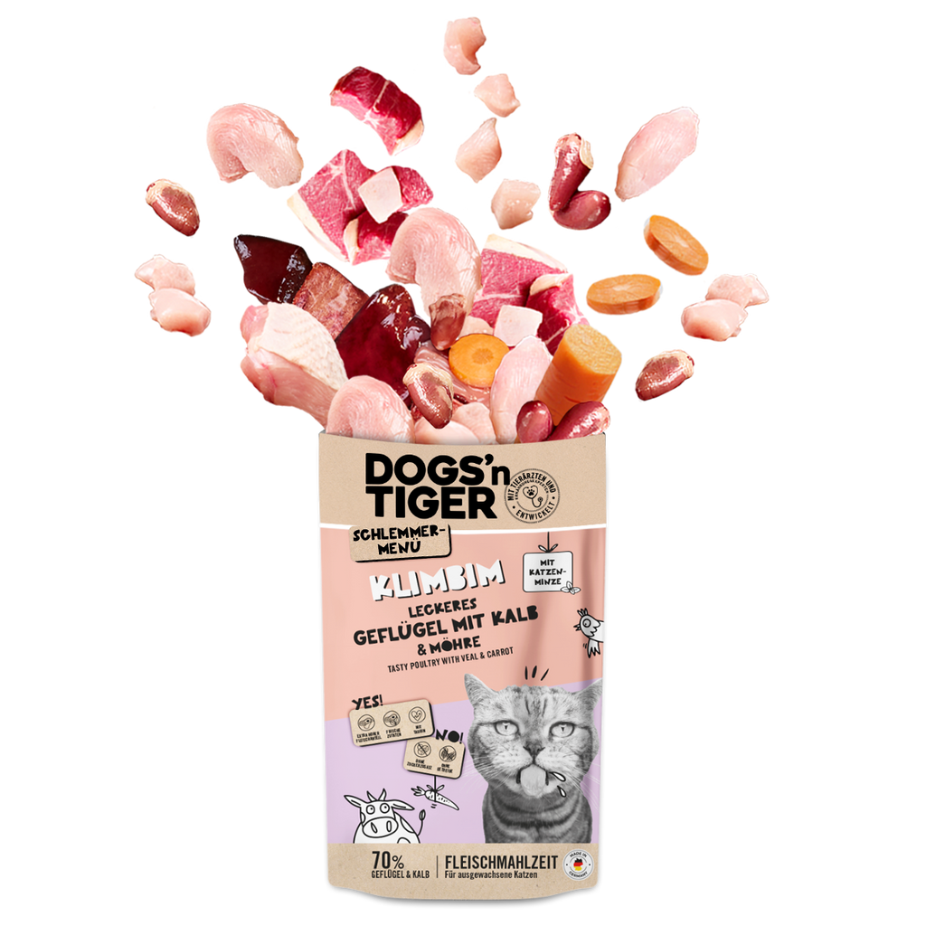 Dogs'n Tiger Graanvrij Natvoer voor Katten: Pluimvee & Kalf met Wortel