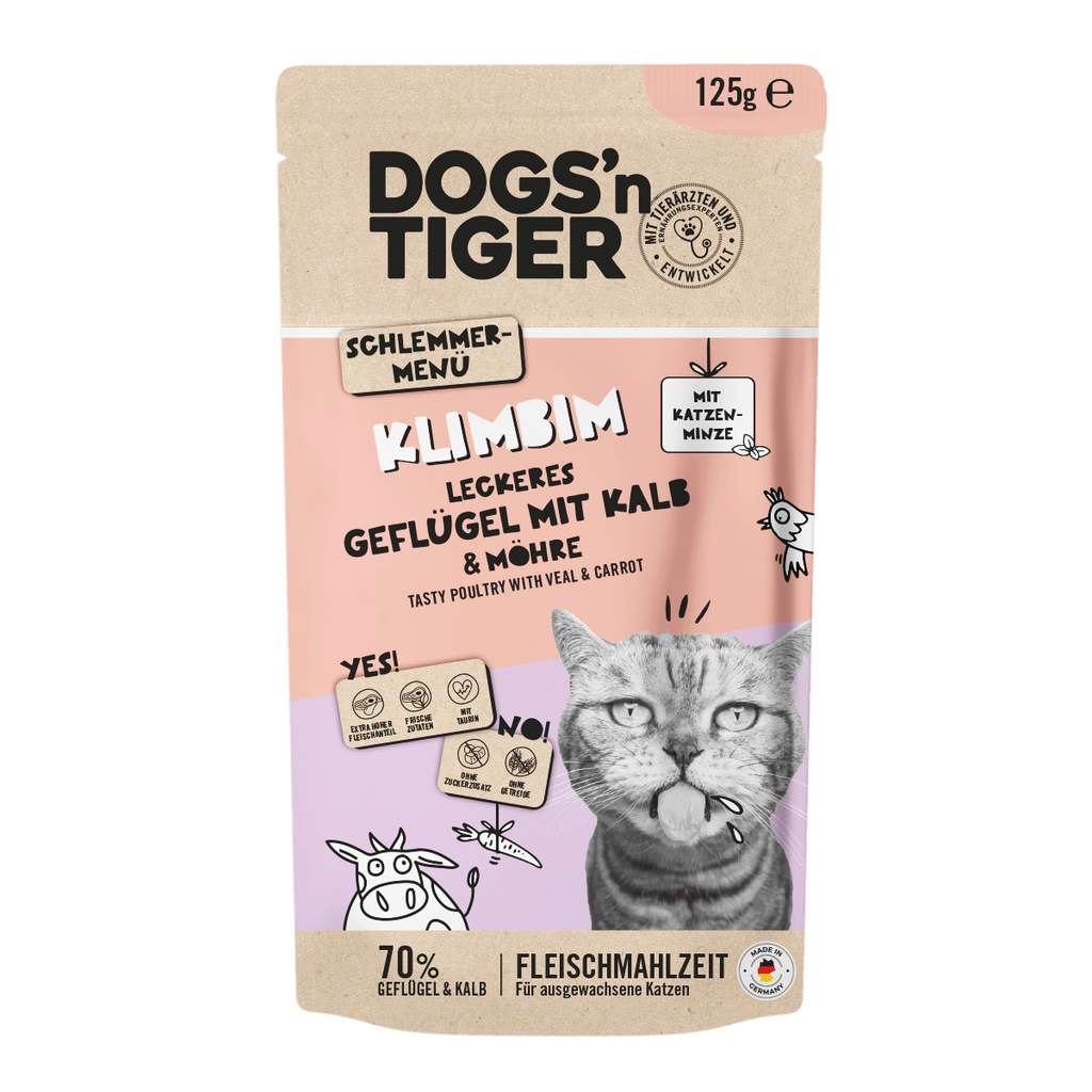Dogs'n Tiger Graanvrij Natvoer voor Katten: Pluimvee & Kalf met Wortel