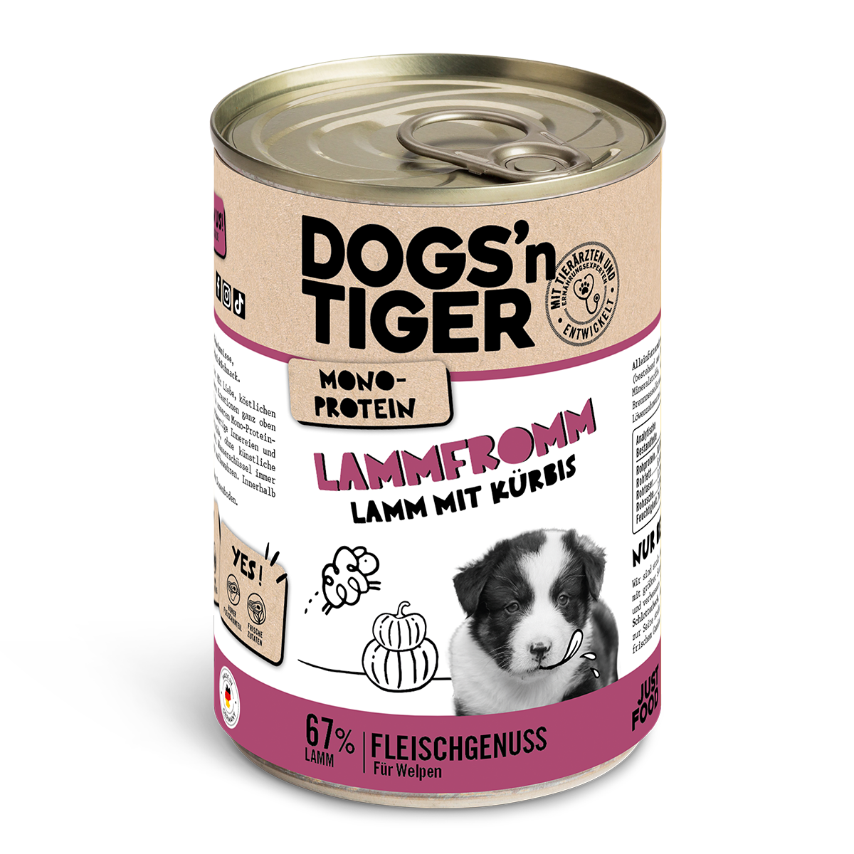 Dogs'n Tiger Puppy Natvoer Monoproteïne met Lam & Pompoen