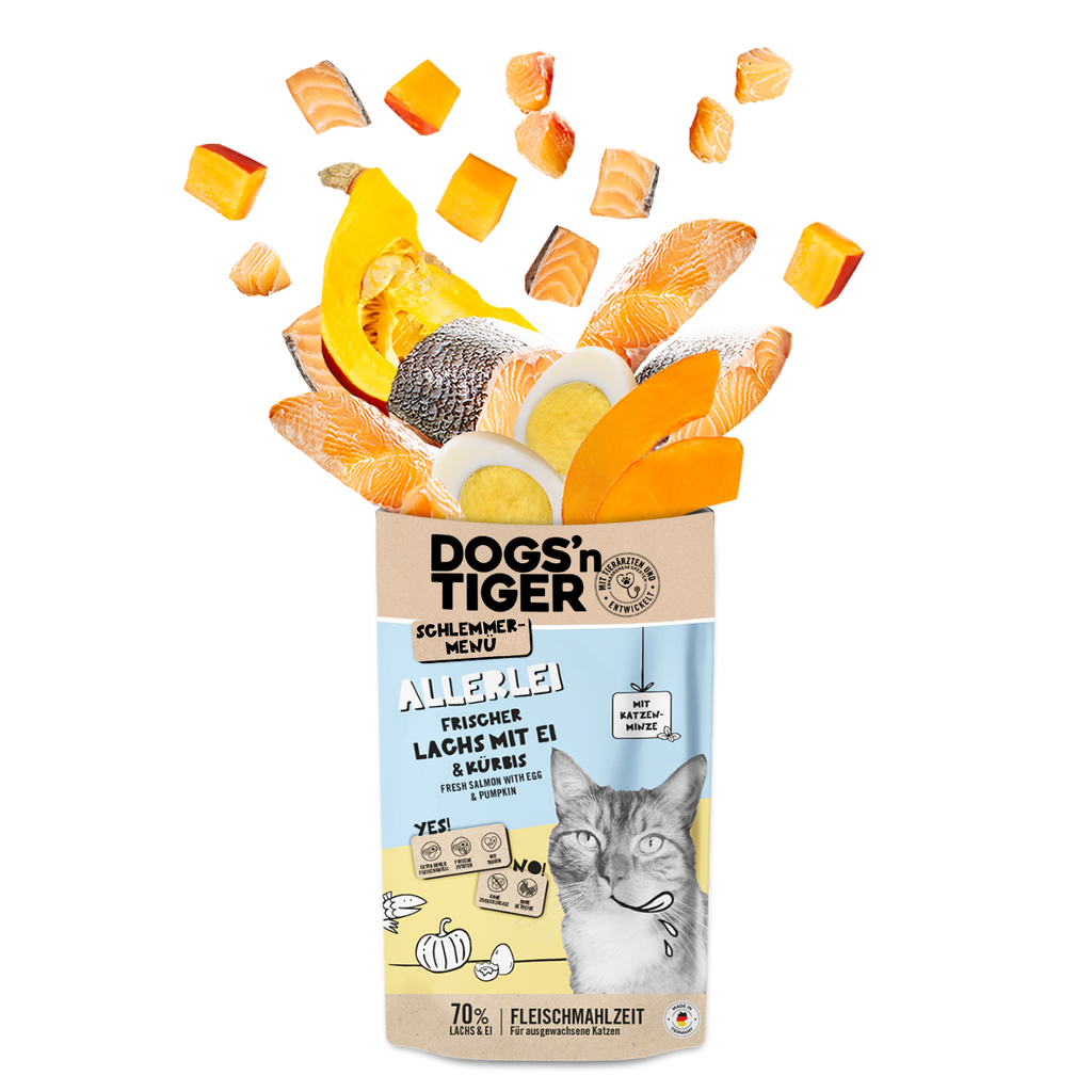 Dogs’n Tiger volwassen graanvrij katten natvoer; zalm met ei en pompoen