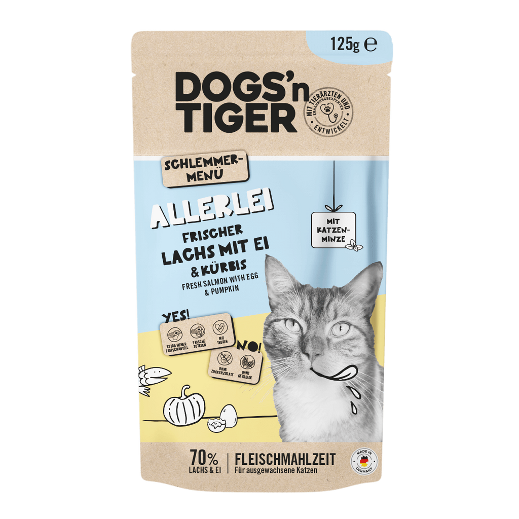 Dogs’n Tiger volwassen graanvrij katten natvoer; zalm met ei en pompoen