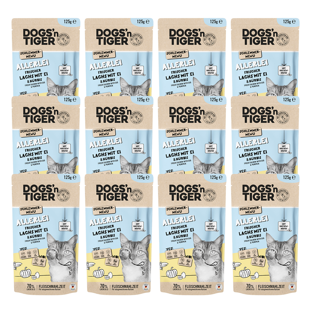Dogs’n Tiger volwassen graanvrij katten natvoer; zalm met ei en pompoen