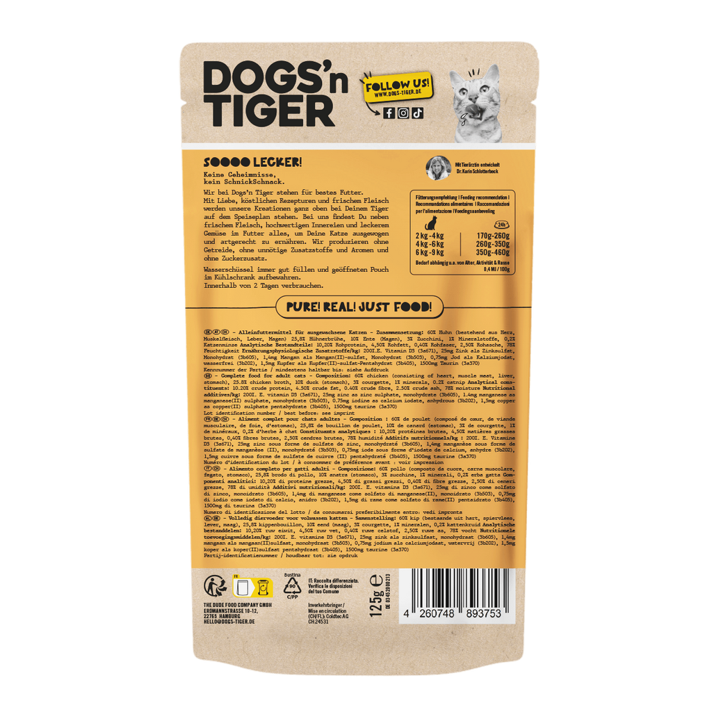 Dogs'n Tiger Graanvrij Natvoer voor Katten met Kip, Eend & Courgette