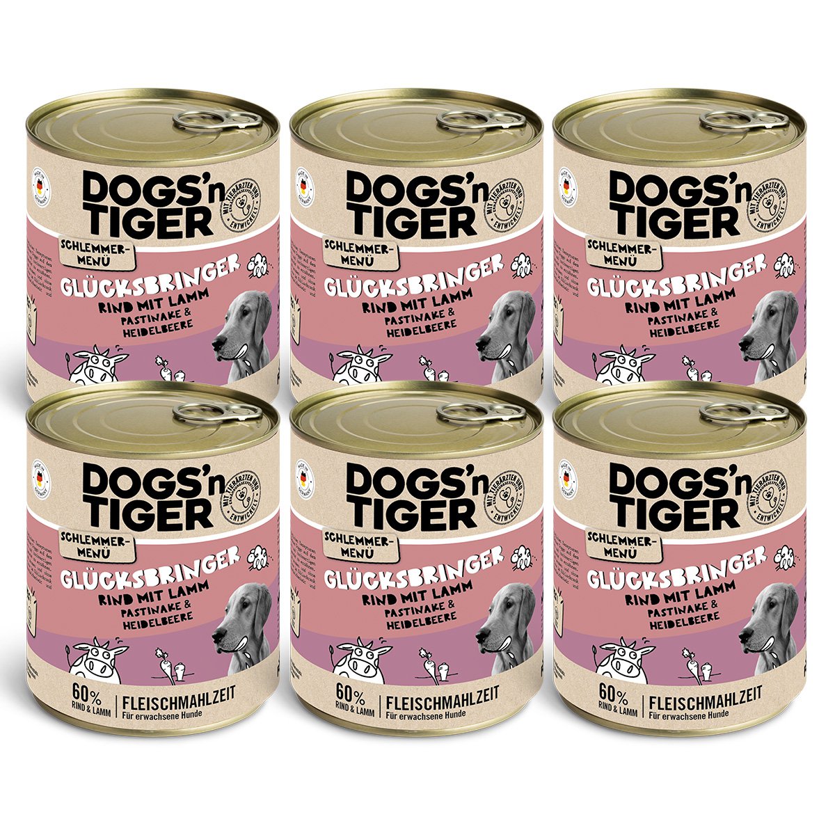 Dogs'n Tiger Natvoer Honden: Rund & Lam met Bosbessen
