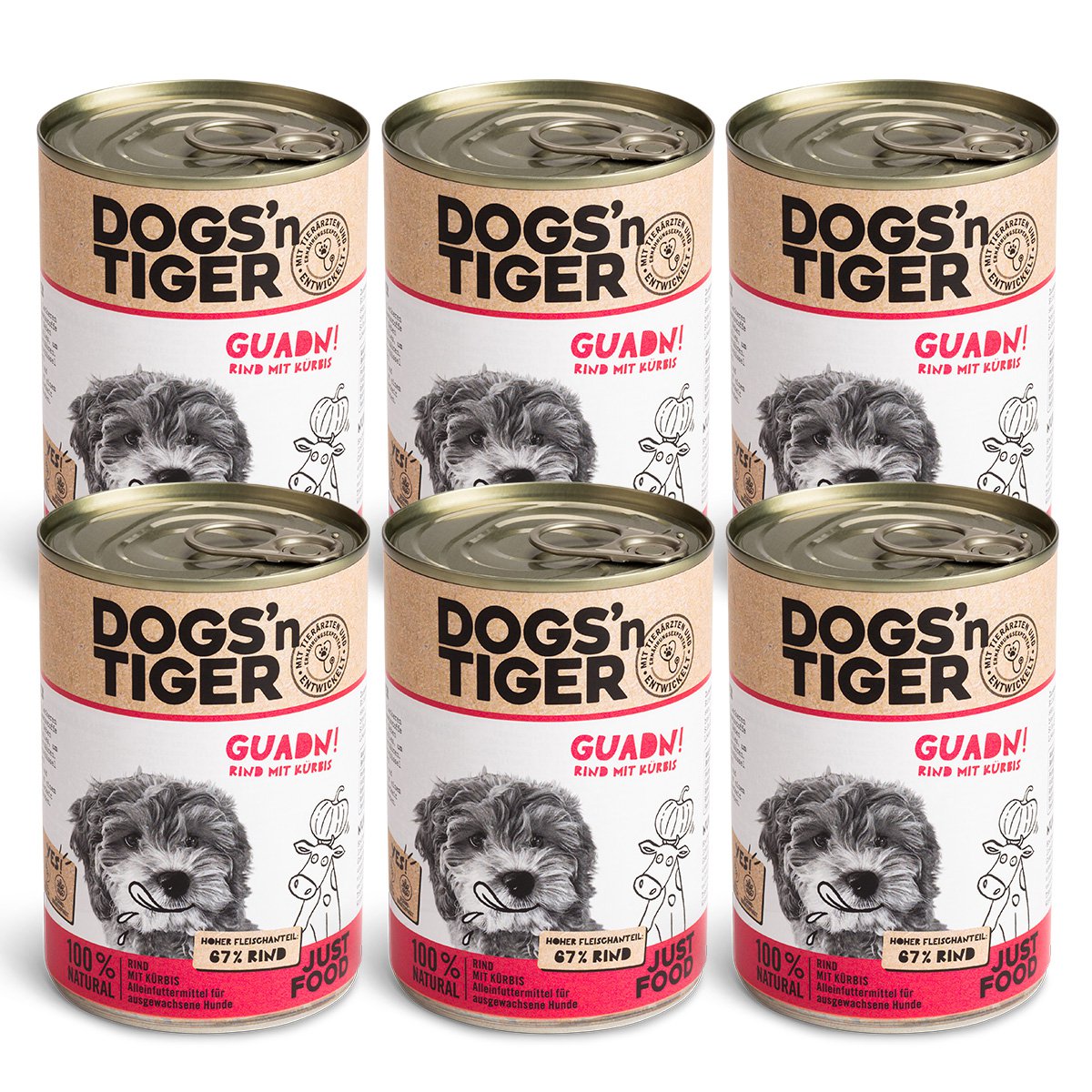 Dogs'n Tiger Premium Natvoer Honden: Rundvlees & Pompoen