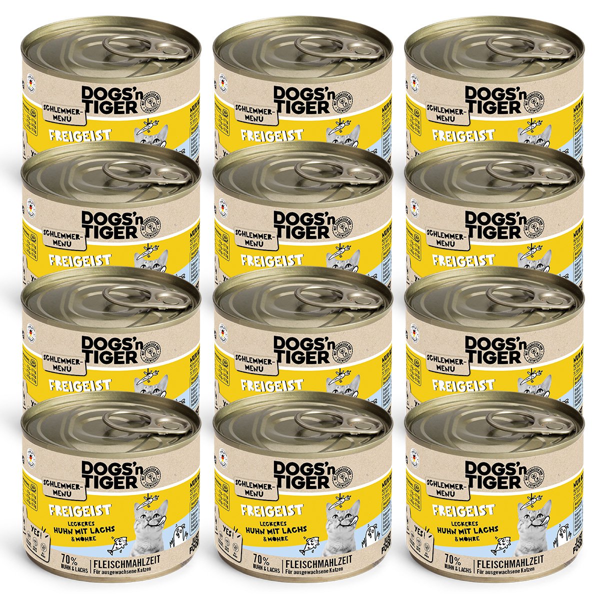 Dogs'n Tiger Natvoer Katten: Kip, Zalm & Wortel